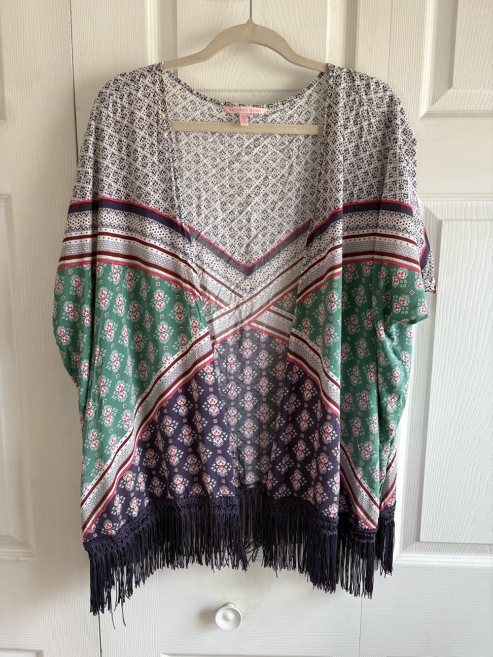 Flawed Victoria's Secret Open Front Fringe Kimono Swim Coverup xs/s Boho Resort